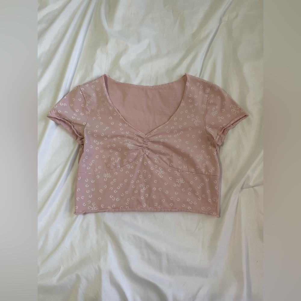 Shein Light Pink Crop Flower Top